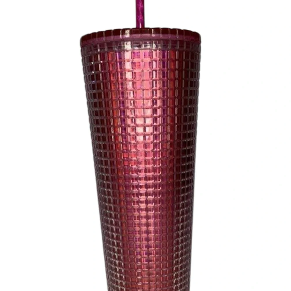 Starbucks Iridescent Pink Silver 'Bubblegum Grid' Cold Cup Tumbler 24 oz NEW